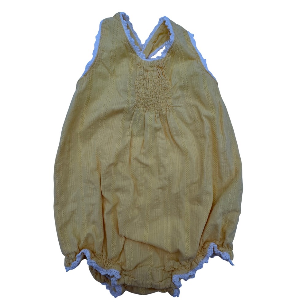 Dylan & Abby Baby Girl Yellow Smocked Sun Romper Lace Trim 18M Sleeveless Bubble